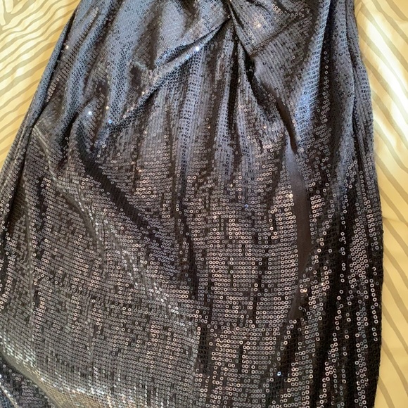 David Meister Navy Sequin One Shoulder Sultry Gown - Picture 7 of 11